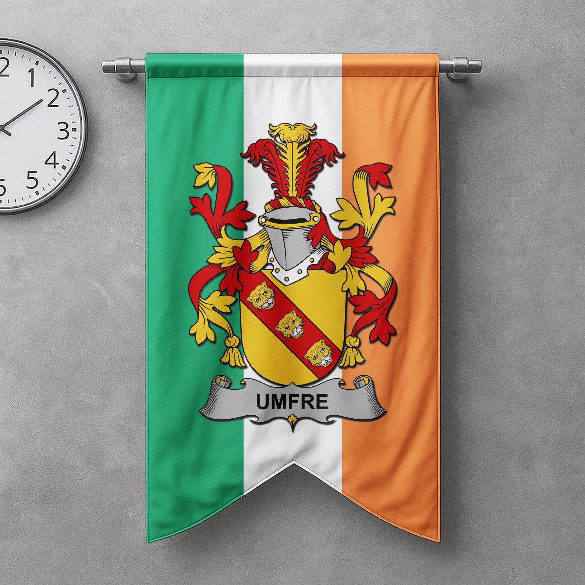 ScotsTee Shop Irish Umfre Clan Coat of Arms Irish Tartan Gonfalon Flag