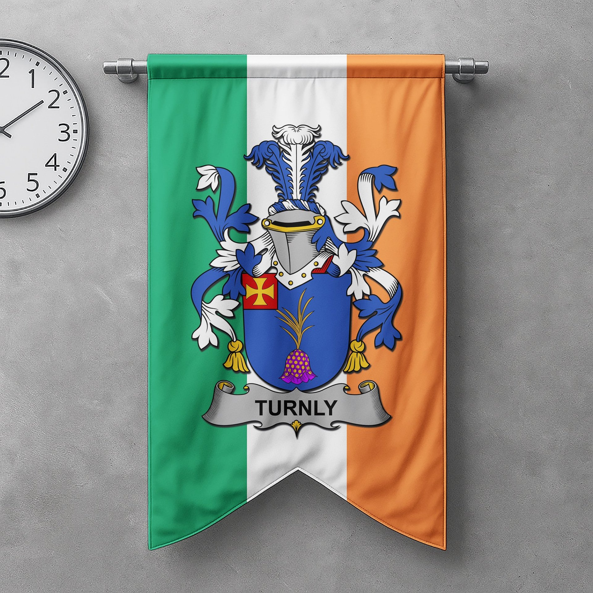 ScotsTee Shop Irish Turnly or Turnley Clan Coat of Arms Irish Tartan Gonfalon Flag