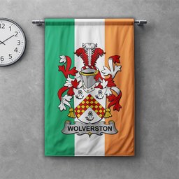 ScotsTee Shop Irish Wolverston Clan Coat of Arms Irish Tartan Gonfalon Flag