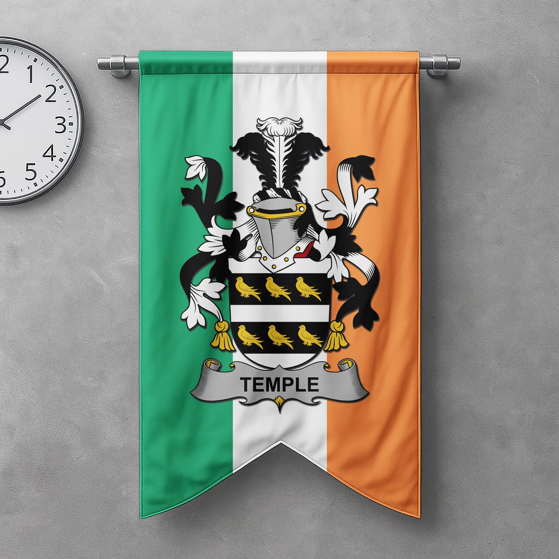 ScotsTee Shop Irish Temple Clan Coat of Arms Irish Tartan Gonfalon Flag