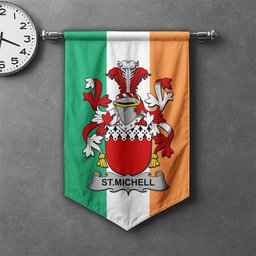 ScotsTee Shop Irish St.Michell Clan Coat of Arms Irish Tartan Gonfalon Flag