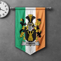 ScotsTee Shop Irish Towers Clan Coat of Arms Irish Tartan Gonfalon Flag