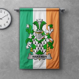 ScotsTee Shop Irish Wakeman Clan Coat of Arms Irish Tartan Gonfalon Flag
