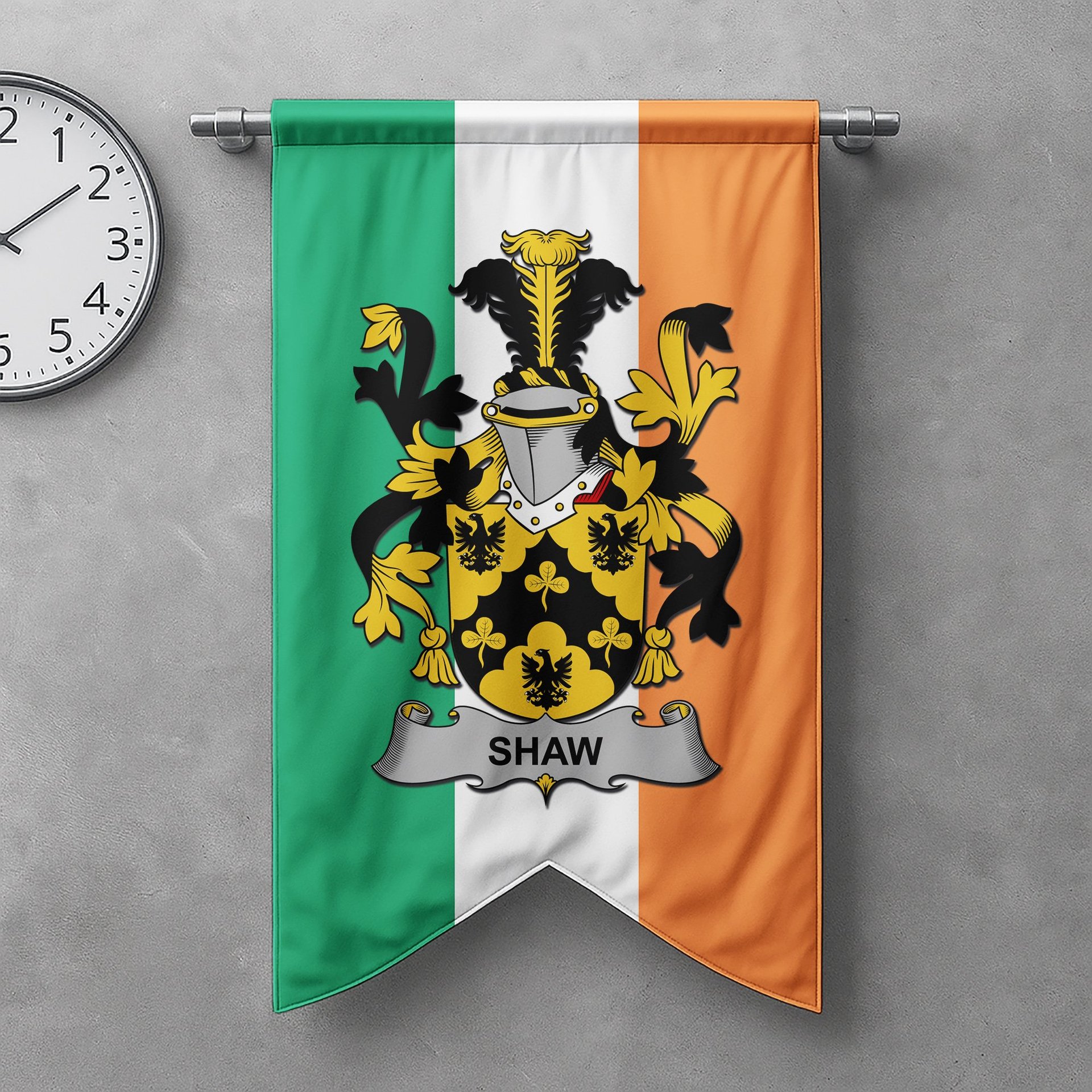 ScotsTee Shop Irish Shaw Clan Coat of Arms Irish Tartan Gonfalon Flag
