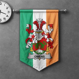 ScotsTee Shop Irish Owens Clan Coat of Arms Irish Tartan Gonfalon Flag