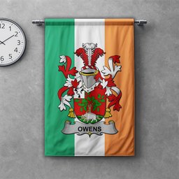 ScotsTee Shop Irish Owens Clan Coat of Arms Irish Tartan Gonfalon Flag