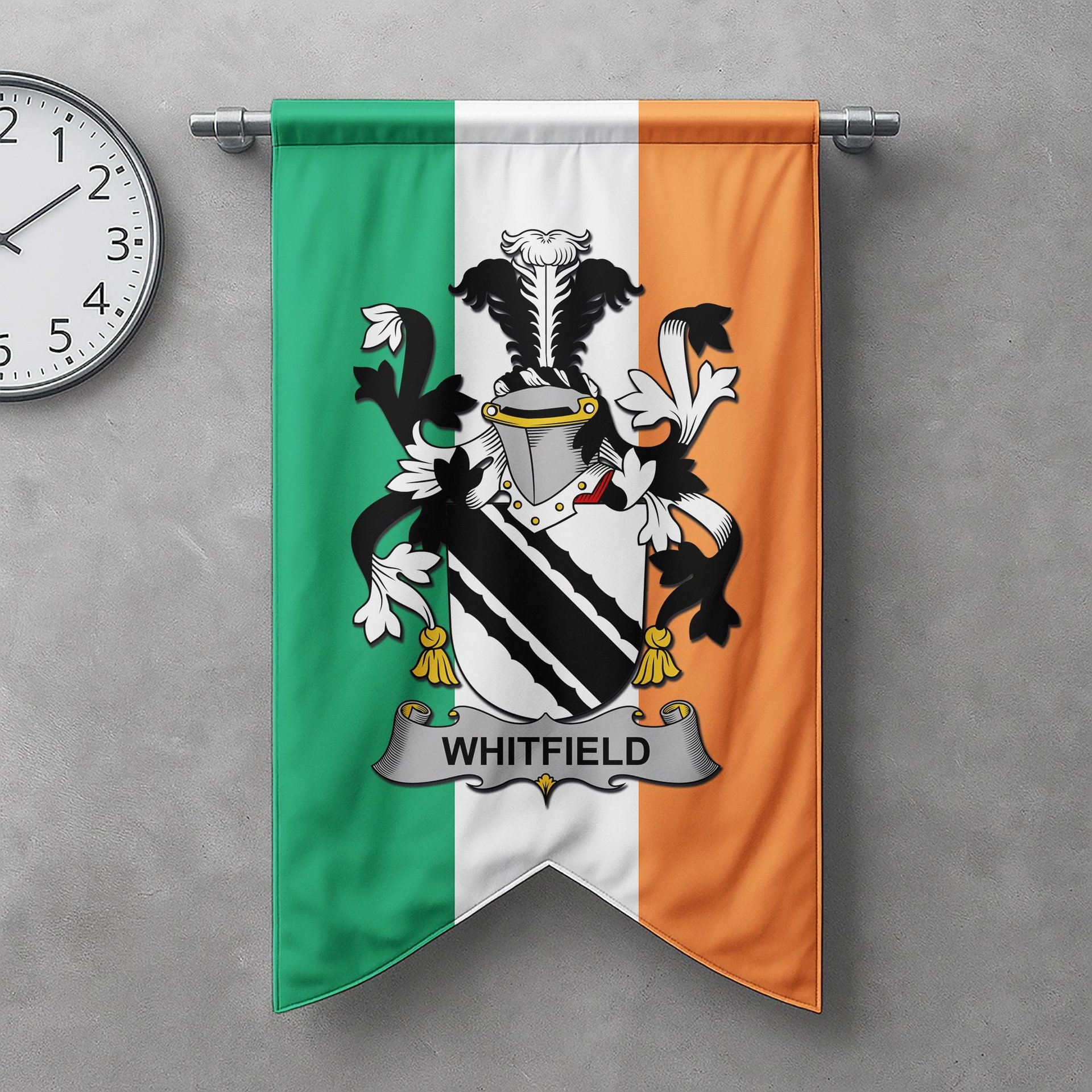 ScotsTee Shop Irish Whitfield Clan Coat of Arms Irish Tartan Gonfalon Flag