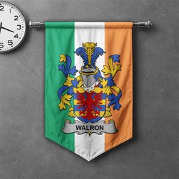 ScotsTee Shop Irish Walron Clan Coat of Arms Irish Tartan Gonfalon Flag