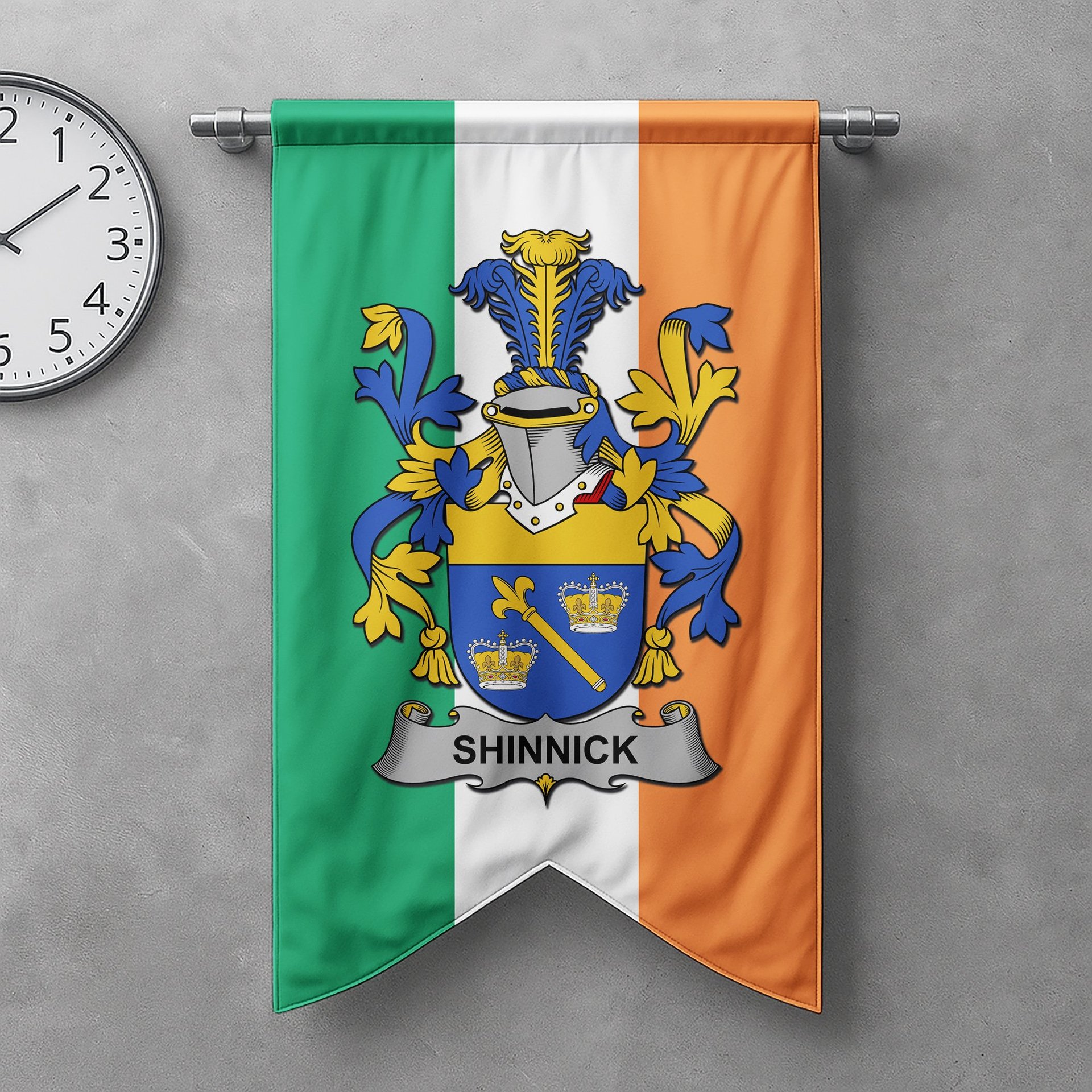 ScotsTee Shop Irish Shinnick Clan Coat of Arms Irish Tartan Gonfalon Flag