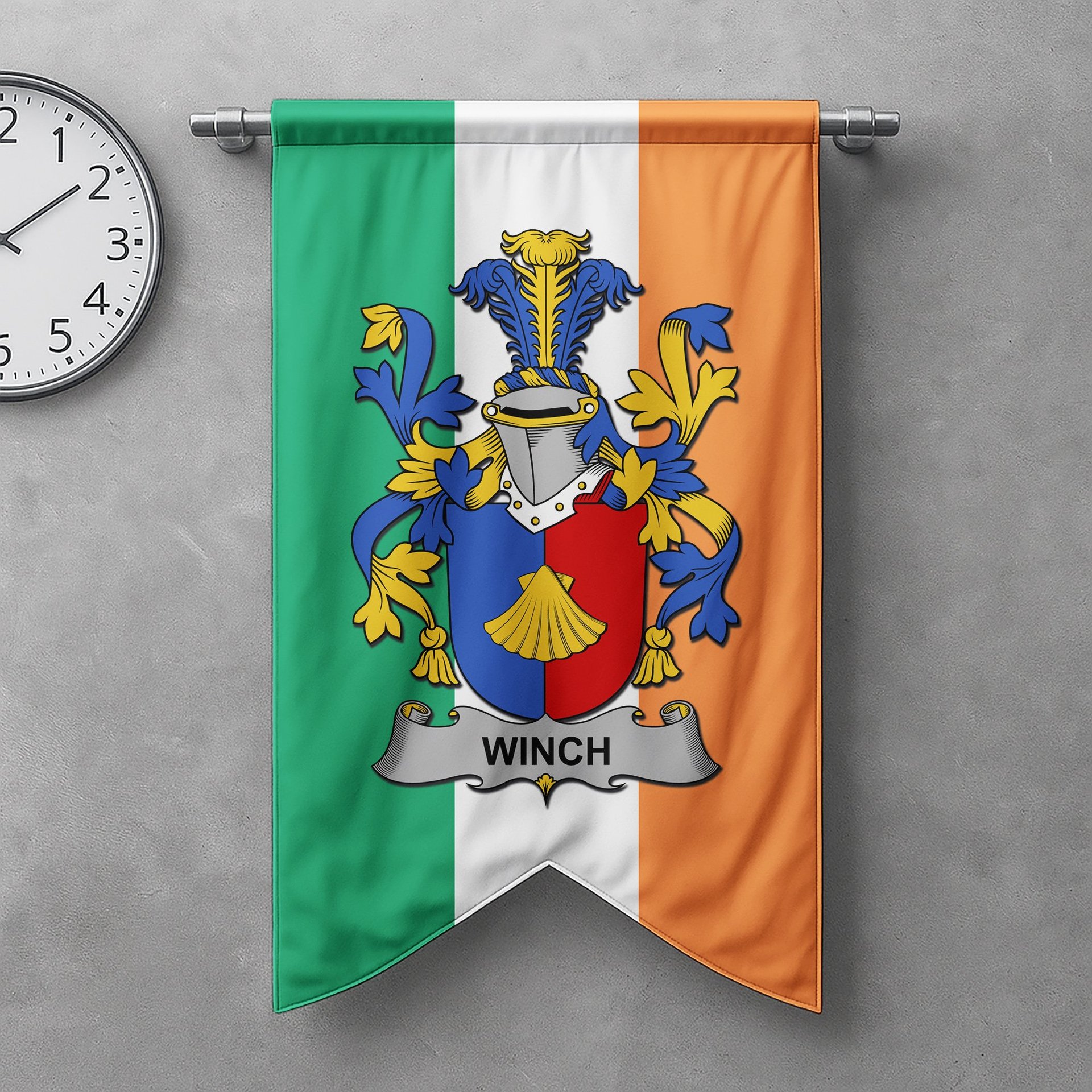 ScotsTee Shop Irish Winch Clan Coat of Arms Irish Tartan Gonfalon Flag