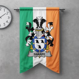 ScotsTee Shop Irish Sharpe Clan Coat of Arms Irish Tartan Gonfalon Flag