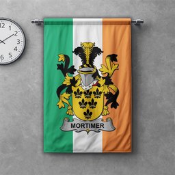 ScotsTee Shop Irish Mortimer Clan Coat of Arms Irish Tartan Gonfalon Flag