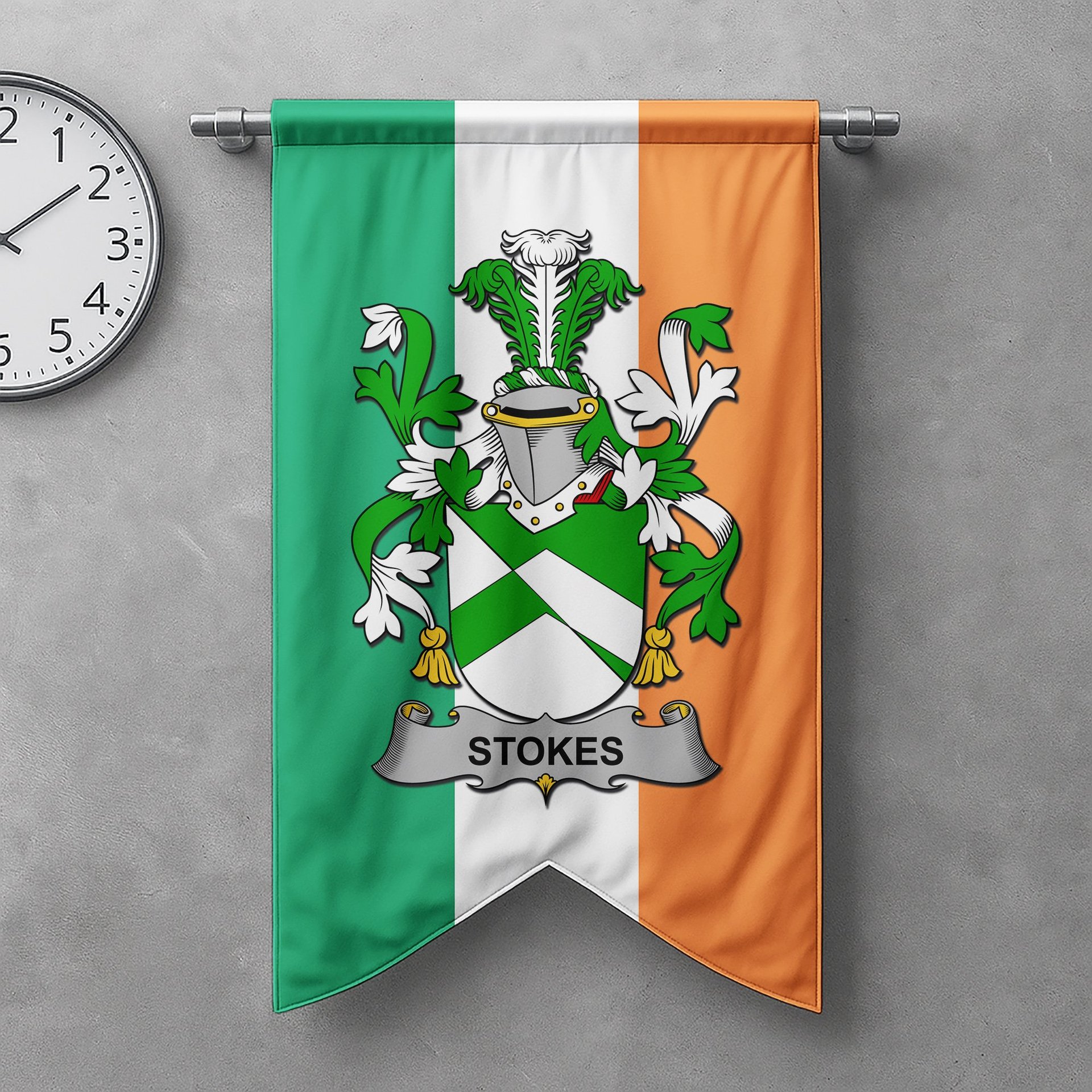 ScotsTee Shop Irish Stokes Clan Coat of Arms Irish Tartan Gonfalon Flag