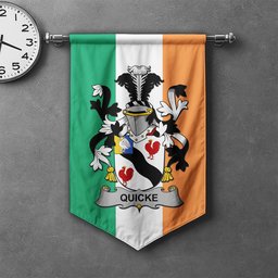 ScotsTee Shop Irish Quicke Clan Coat of Arms Irish Tartan Gonfalon Flag