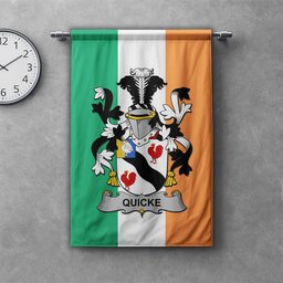 ScotsTee Shop Irish Quicke Clan Coat of Arms Irish Tartan Gonfalon Flag