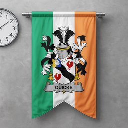 ScotsTee Shop Irish Quicke Clan Coat of Arms Irish Tartan Gonfalon Flag