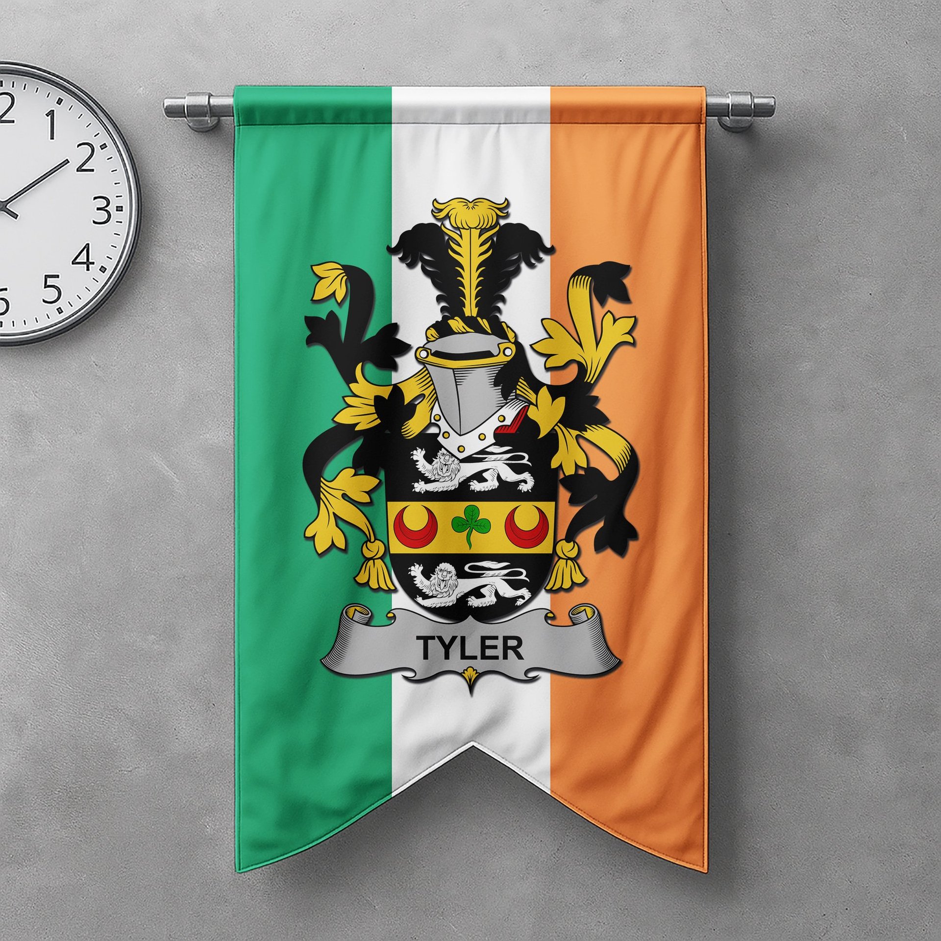 ScotsTee Shop Irish Tyler Clan Coat of Arms Irish Tartan Gonfalon Flag