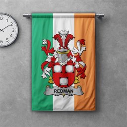 ScotsTee Shop Irish Redman Clan Coat of Arms Irish Tartan Gonfalon Flag