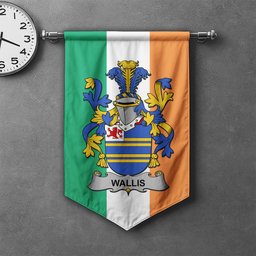 ScotsTee Shop Irish Wallis Clan Coat of Arms Irish Tartan Gonfalon Flag