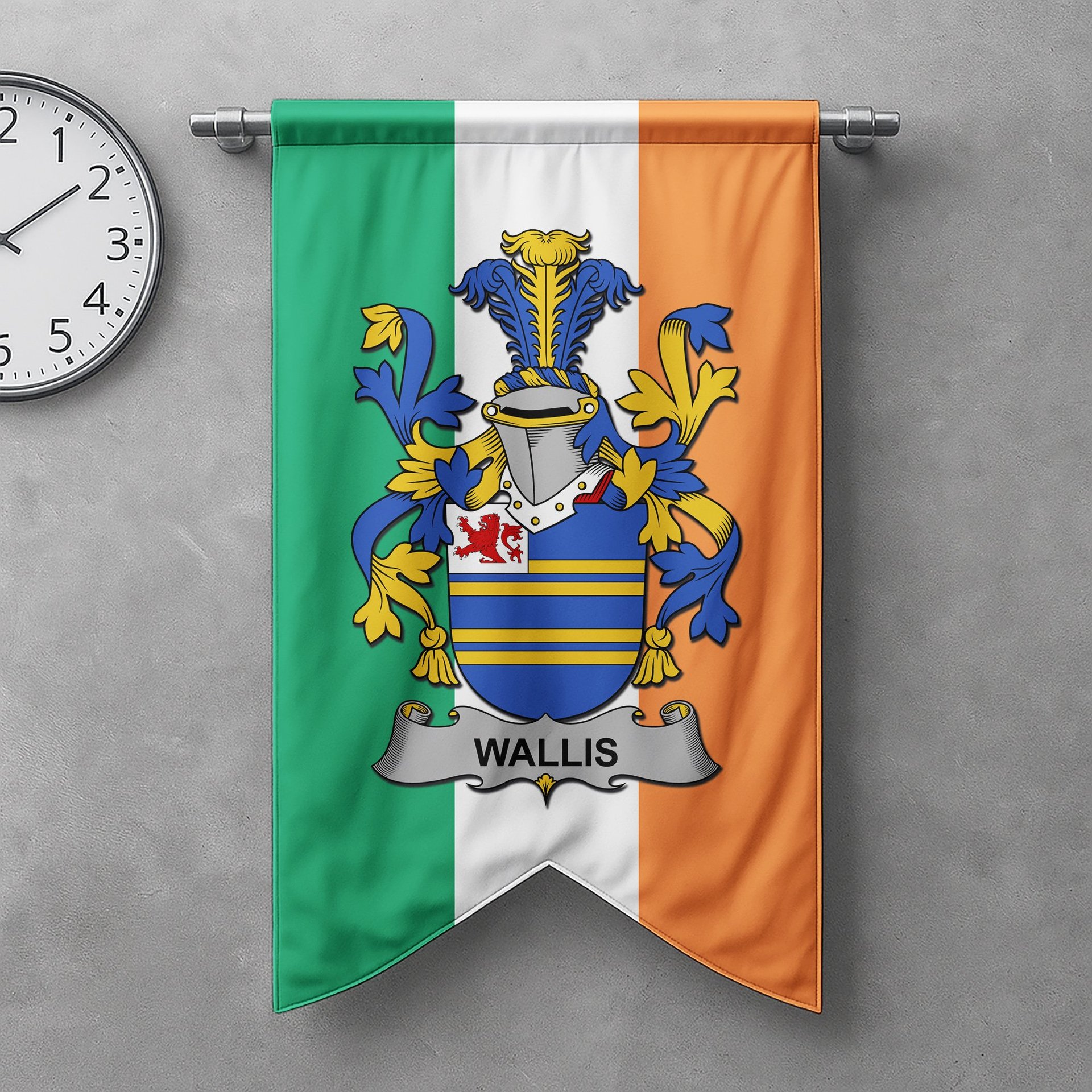 ScotsTee Shop Irish Wallis Clan Coat of Arms Irish Tartan Gonfalon Flag