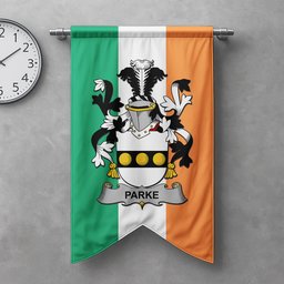 ScotsTee Shop Irish Parke Clan Coat of Arms Irish Tartan Gonfalon Flag