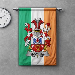 ScotsTee Shop Irish Mulvihill or O'Mulvihill Clan Coat of Arms Irish Tartan Gonfalon Flag