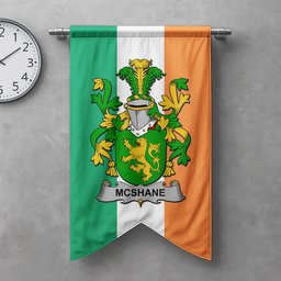 ScotsTee Shop Irish Shane or McShane Clan Coat of Arms Irish Tartan Gonfalon Flag