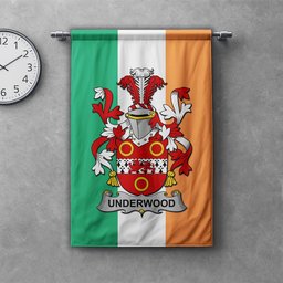 ScotsTee Shop Irish Underwood Clan Coat of Arms Irish Tartan Gonfalon Flag