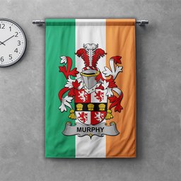 ScotsTee Shop Irish Murphy (Muskerry) Clan Coat of Arms Irish Tartan Gonfalon Flag