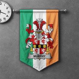ScotsTee Shop Irish Murphy (Muskerry) Clan Coat of Arms Irish Tartan Gonfalon Flag
