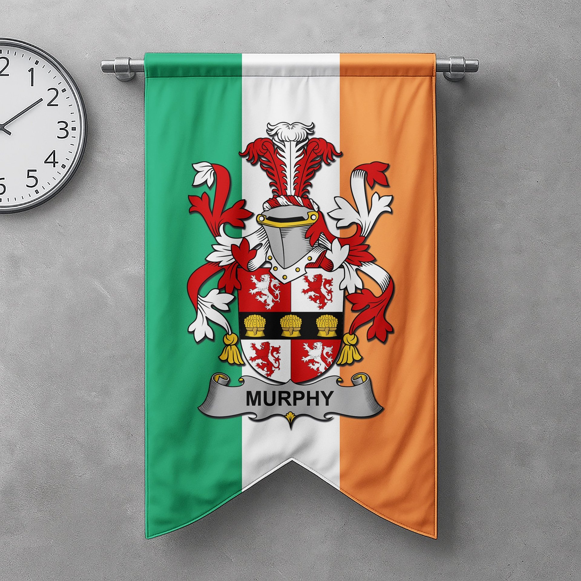 ScotsTee Shop Irish Murphy (Muskerry) Clan Coat of Arms Irish Tartan Gonfalon Flag