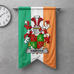 ScotsTee Shop Irish Naghten or O'Naghten Clan Coat of Arms Irish Tartan Gonfalon Flag