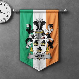 ScotsTee Shop Irish Wolfe Clan Coat of Arms Irish Tartan Gonfalon Flag