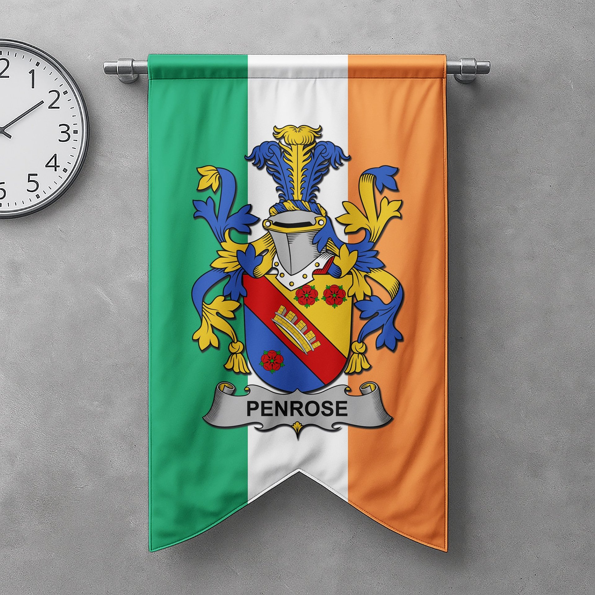 ScotsTee Shop Irish Penrose Clan Coat of Arms Irish Tartan Gonfalon Flag