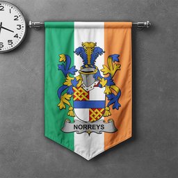 ScotsTee Shop Irish Norreys Clan Coat of Arms Irish Tartan Gonfalon Flag