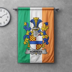 ScotsTee Shop Irish Norreys Clan Coat of Arms Irish Tartan Gonfalon Flag