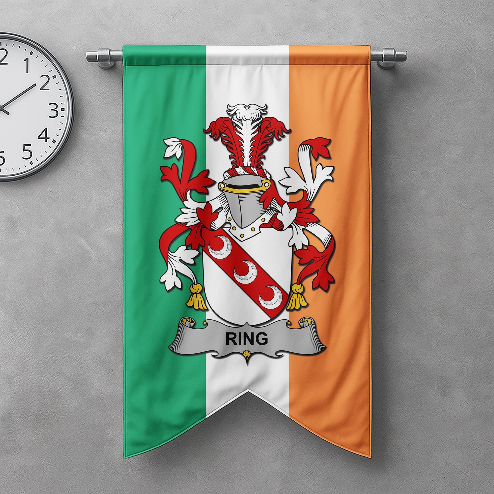 ScotsTee Shop Irish Ring or O'Ring Clan Coat of Arms Irish Tartan Gonfalon Flag