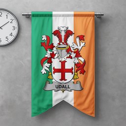 ScotsTee Shop Irish Udall Clan Coat of Arms Irish Tartan Gonfalon Flag