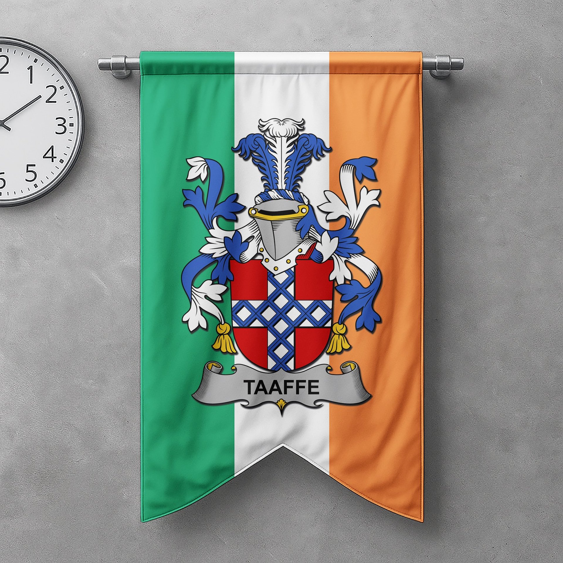 ScotsTee Shop Irish Taaffe Clan Coat of Arms Irish Tartan Gonfalon Flag