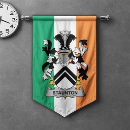 ScotsTee Shop Irish Staunton Clan Coat of Arms Irish Tartan Gonfalon Flag