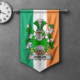ScotsTee Shop Irish Hanlon or O'Hanlon Clan Coat of Arms Irish Tartan Gonfalon Flag