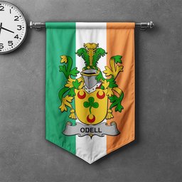 ScotsTee Shop Irish Odell Clan Coat of Arms Irish Tartan Gonfalon Flag