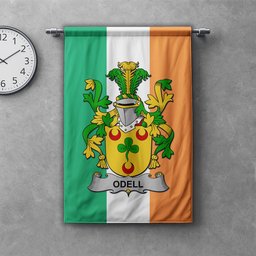 ScotsTee Shop Irish Odell Clan Coat of Arms Irish Tartan Gonfalon Flag