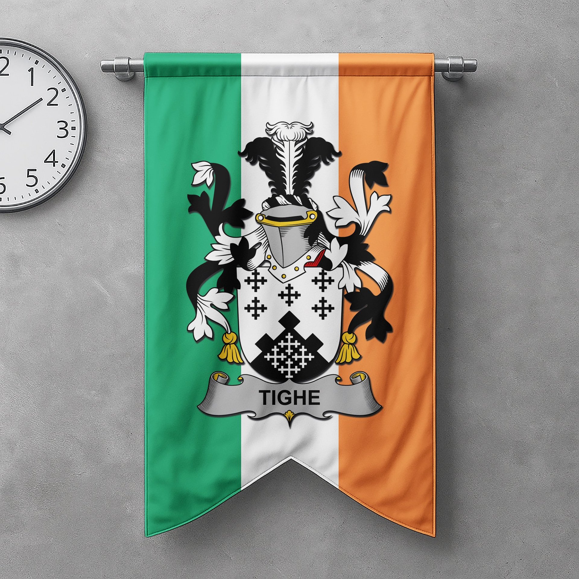 ScotsTee Shop Irish Tighe or O'Teague Clan Coat of Arms Irish Tartan Gonfalon Flag