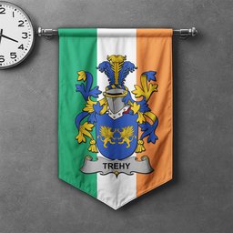 ScotsTee Shop Irish Trehy or O'Trehy Clan Coat of Arms Irish Tartan Gonfalon Flag