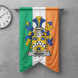 ScotsTee Shop Irish Regan or O'Regan Clan Coat of Arms Irish Tartan Gonfalon Flag