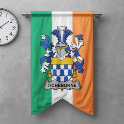 ScotsTee Shop Irish Ticheborne Clan Coat of Arms Irish Tartan Gonfalon Flag