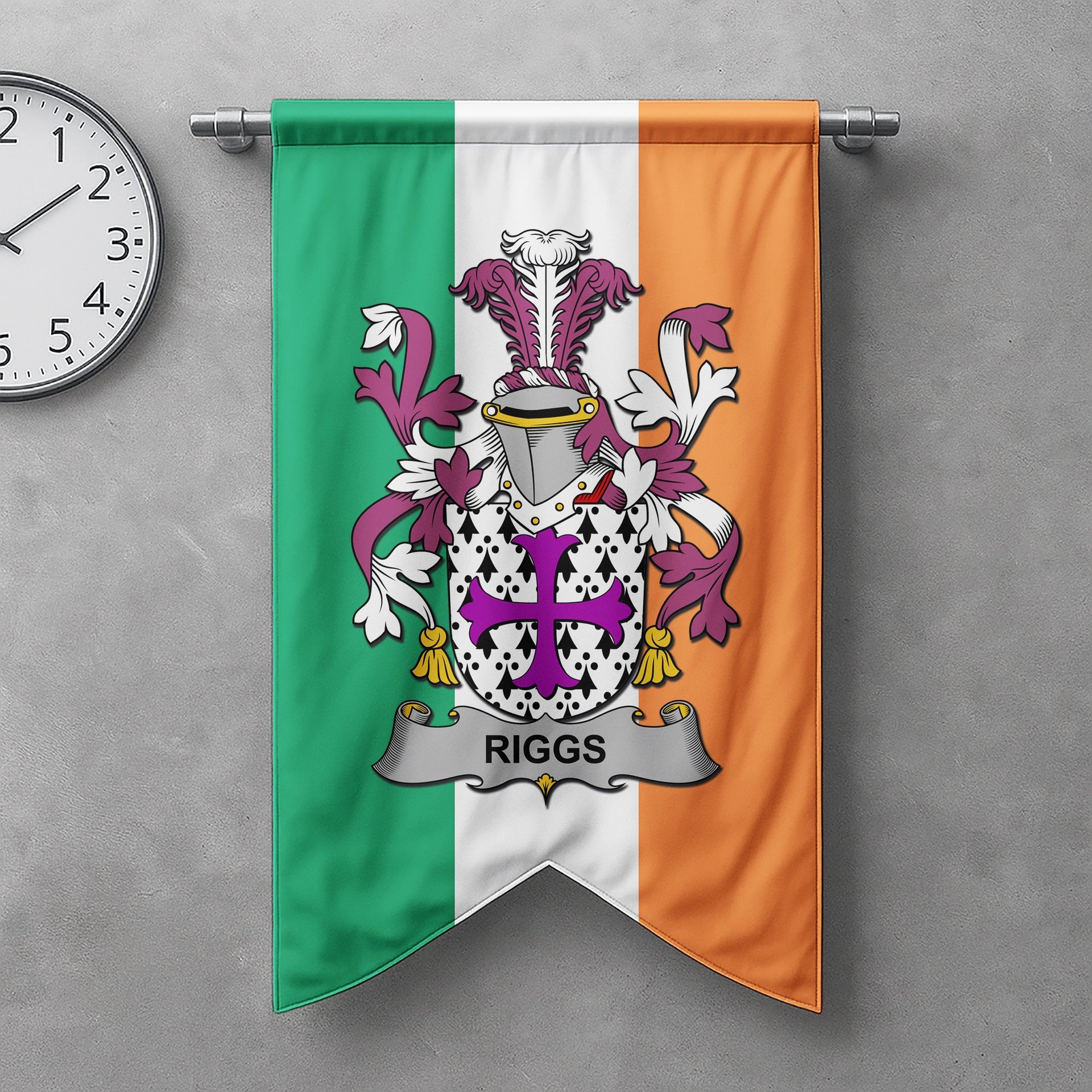 ScotsTee Shop Irish Riggs Clan Coat of Arms Irish Tartan Gonfalon Flag