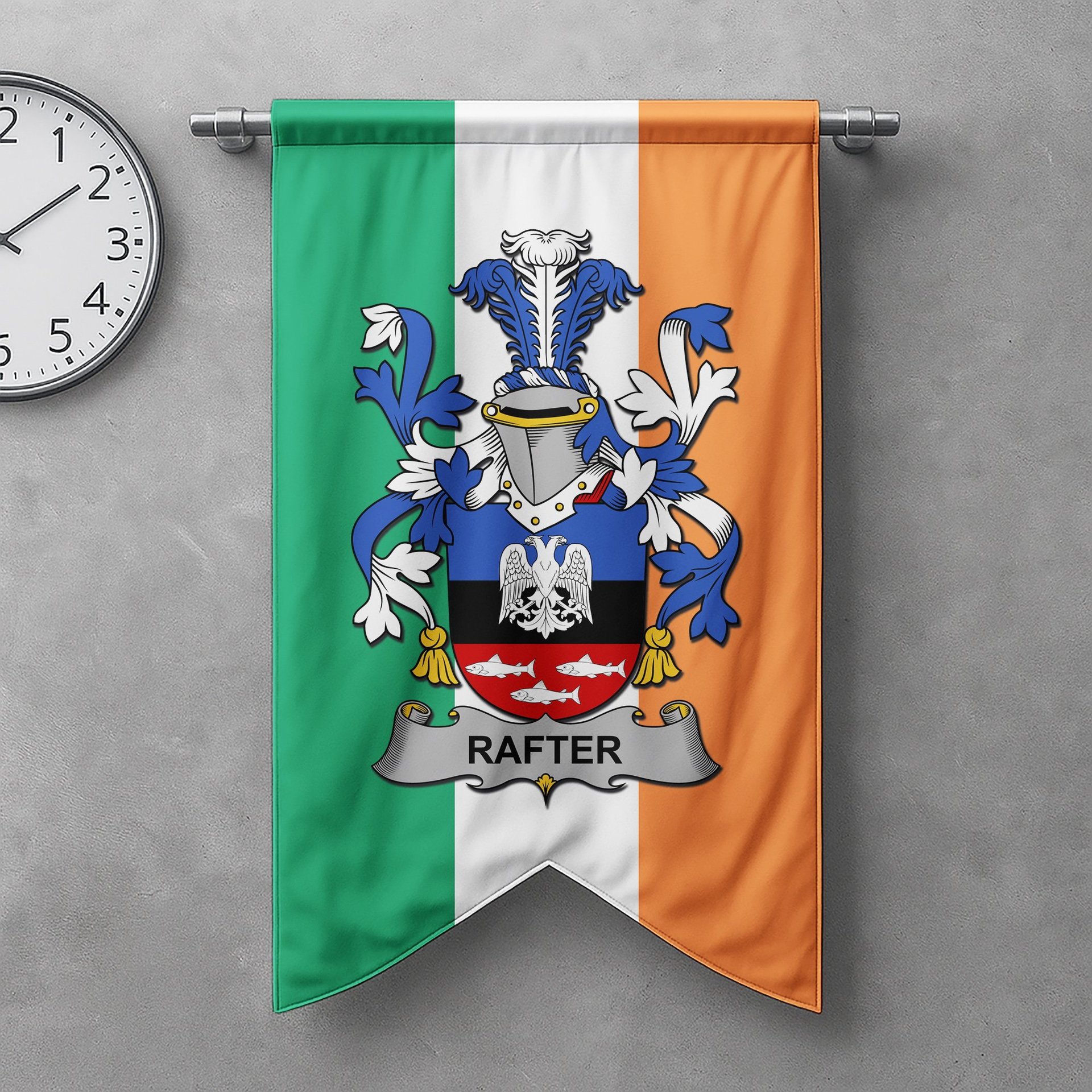 ScotsTee Shop Irish Rafter Clan Coat of Arms Irish Tartan Gonfalon Flag
