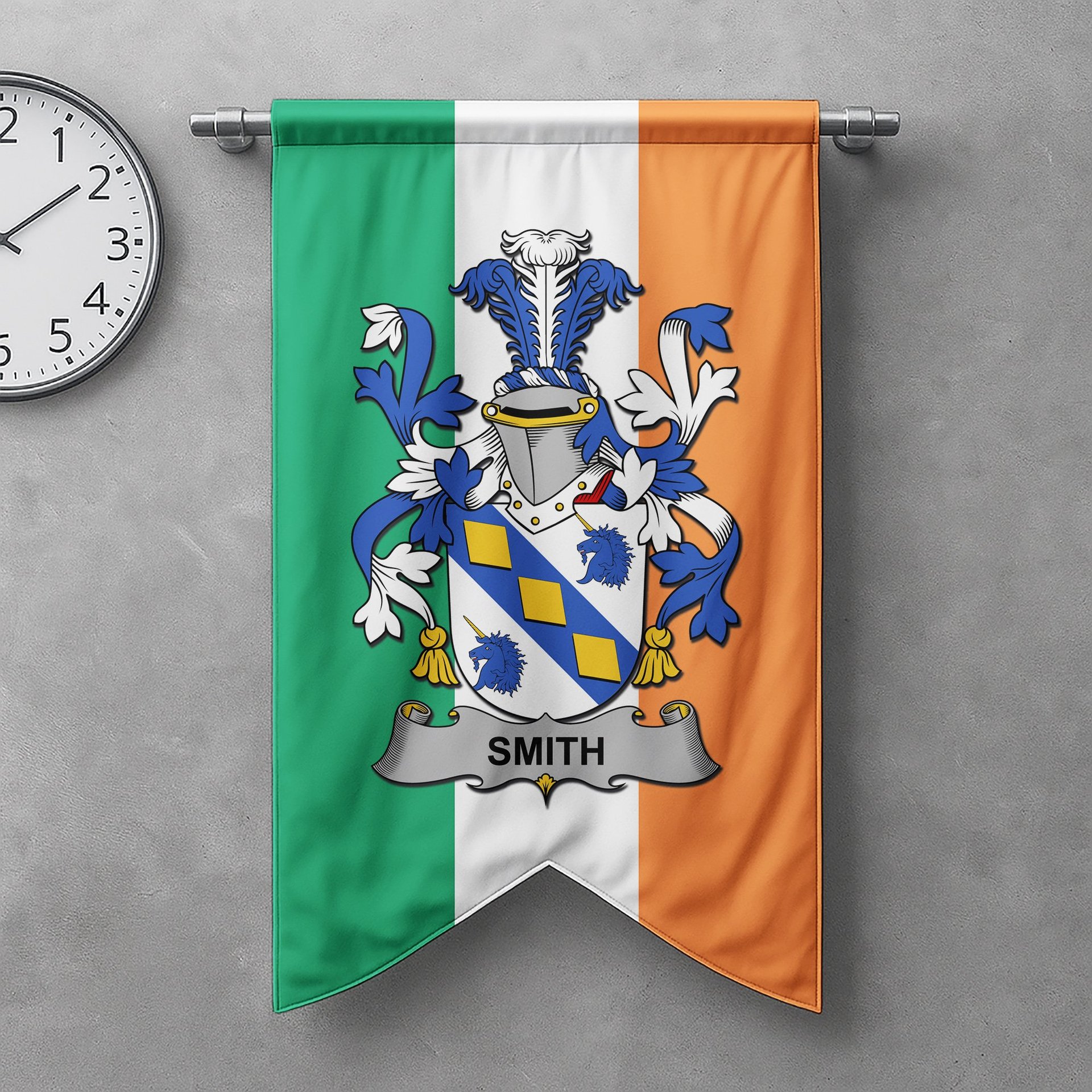 ScotsTee Shop Irish Smith or Smyth Clan Coat of Arms Irish Tartan Gonfalon Flag